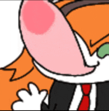 a cartoon fox is wearing a suit and tie .