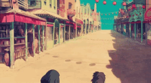 a cartoon drawing of a street scene with a sign that says ' fuji ' on it