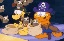 garfield is wearing a pirate hat with a skull on it
