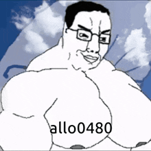 a drawing of a man with glasses and the numbers allo0480