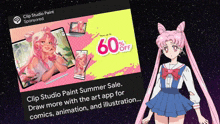 an advertisement for clip studio paint shows a girl in a school uniform