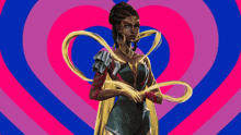 a drawing of a woman with a heart background