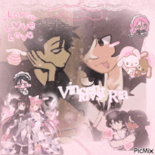 a collage of anime characters with the words love love love written on top