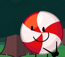a cartoon drawing of a red and white peppermint candy