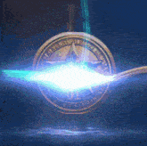 a gold coin with a compass and the number 01 on it