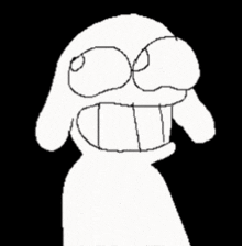 a black and white drawing of a cartoon character with a big mouth .