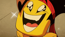 a close up of a cartoon character with a large smile on his face