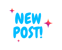 a blue sign that says new post with purple stars around it