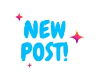 a blue sign that says new post with purple stars around it