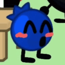 a blueberry with arms and legs and a surprised face .