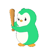 a cartoon of a green penguin with a yellow explosion behind it