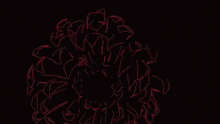 a drawing of a flower with red lines against a black background