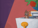 a cartoon cat is running on a leash and looking angry