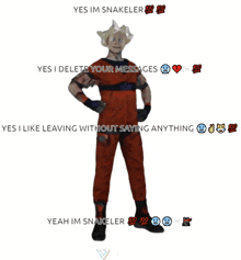 a man in a dragon ball z costume says yes im snakeler yes i delete your messages