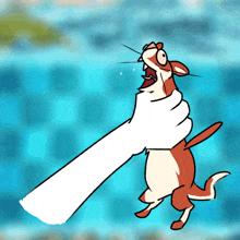 a cartoon drawing of a kangaroo holding a long stick