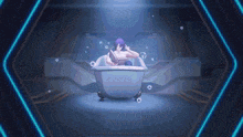 a man is sitting in a bathtub with bubbles coming out of it