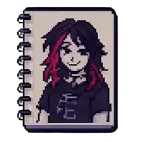 a pixel art drawing of a girl with red hair and a shirt that says fc
