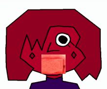 a cartoon drawing of a person with red hair and a red mouth
