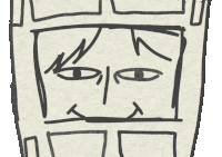 a black and white drawing of a person 's face with a sad expression