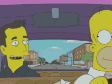 a cartoon of homer simpson talking to another man