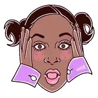 a cartoon drawing of a woman covering her face with her hands with the word mirror written on her collar
