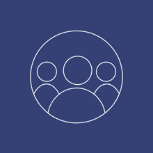 a line drawing of three people in a circle on a dark blue background