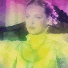 a painting of a woman with a yellow turtleneck