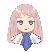 a cartoon drawing of a girl with pink hair and green eyes