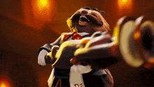 a cartoon character with a mustache holding a trumpet