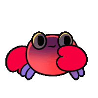 a cartoon crab with big eyes and red claws on a white background .
