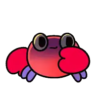 a cartoon crab with big eyes and red claws on a white background .