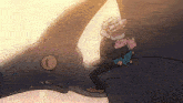 a cartoon of a man sitting on a dinosaur holding a piggy bank