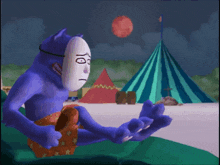 a cartoon of a blue monster wearing a white mask