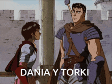 a man and a woman standing next to each other with the name daniay torki on the bottom right