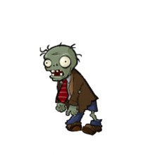a cartoon drawing of a zombie wearing a brown jacket and red tie