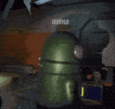 a cartoon character with the name leekylo on the wall behind him