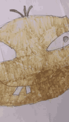 a child 's drawing of a cartoon character with a huge head