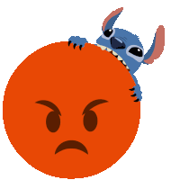 stitch is holding an orange ball with an angry face