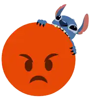stitch is holding an orange ball with an angry face