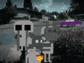 a cartoon drawing of a skull and a rabbit with a slice of pizza