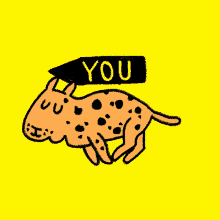 a cartoon drawing of a dalmatian with the word you on it