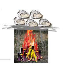 a drawing of oysters being cooked on a grill
