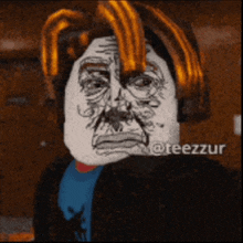 a cartoon drawing of a man with a wig on his head and the name teezzzur on the bottom
