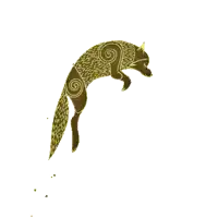 a drawing of a fox with a swirl on its back