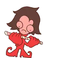 a cartoon character is holding a heart shaped candy cane in his hand