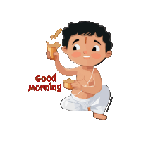 a cartoon of a man holding a cup that says " good morning " on it