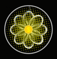 a circle with a yellow flower in the middle