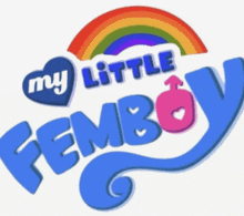 the logo for my little femboy with a rainbow in the background