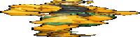 a pixel art drawing of a man in a yellow and black outfit .