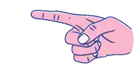 a pink hand is pointing with the index finger pointing to the left